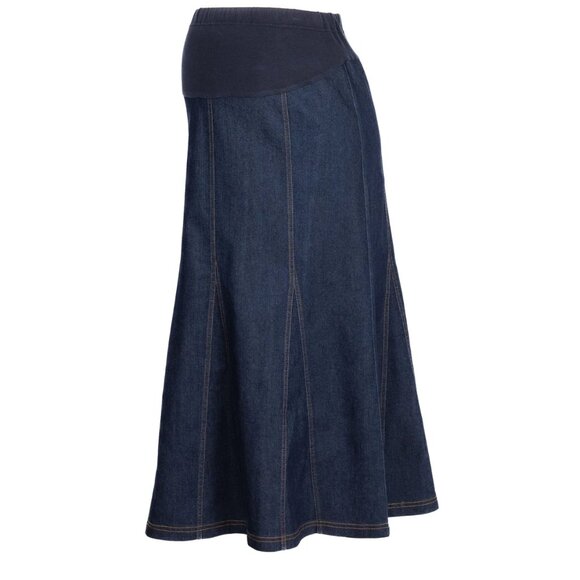 Attesa Maternity Midi Skirt Size XS Blue Denim Modest Pull On - Picture 1 of 7